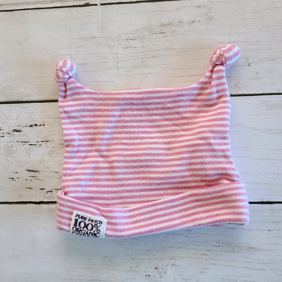 ♡ 5/$20 - Pure Patch Girl's Pink Stripped 100% Organic Cotton Beanie Hat - Picture 1 of 4